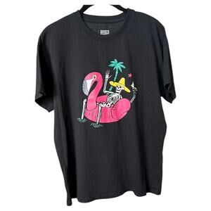 Brisco Black Graphic Tee - Skeleton on a Flamingo Floatie - L